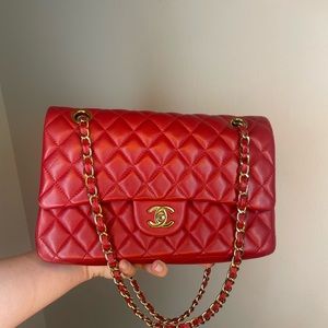 Bright red classic Chanel bag